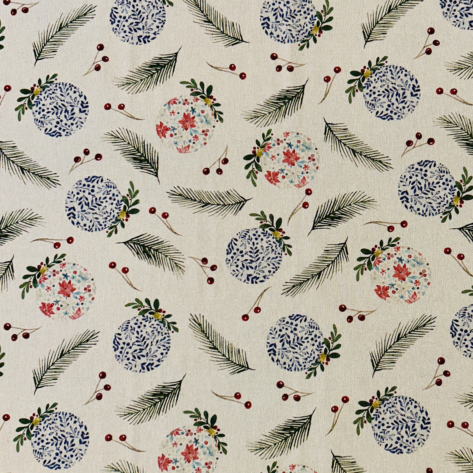 Table Linen Print Weihnachtskugeln