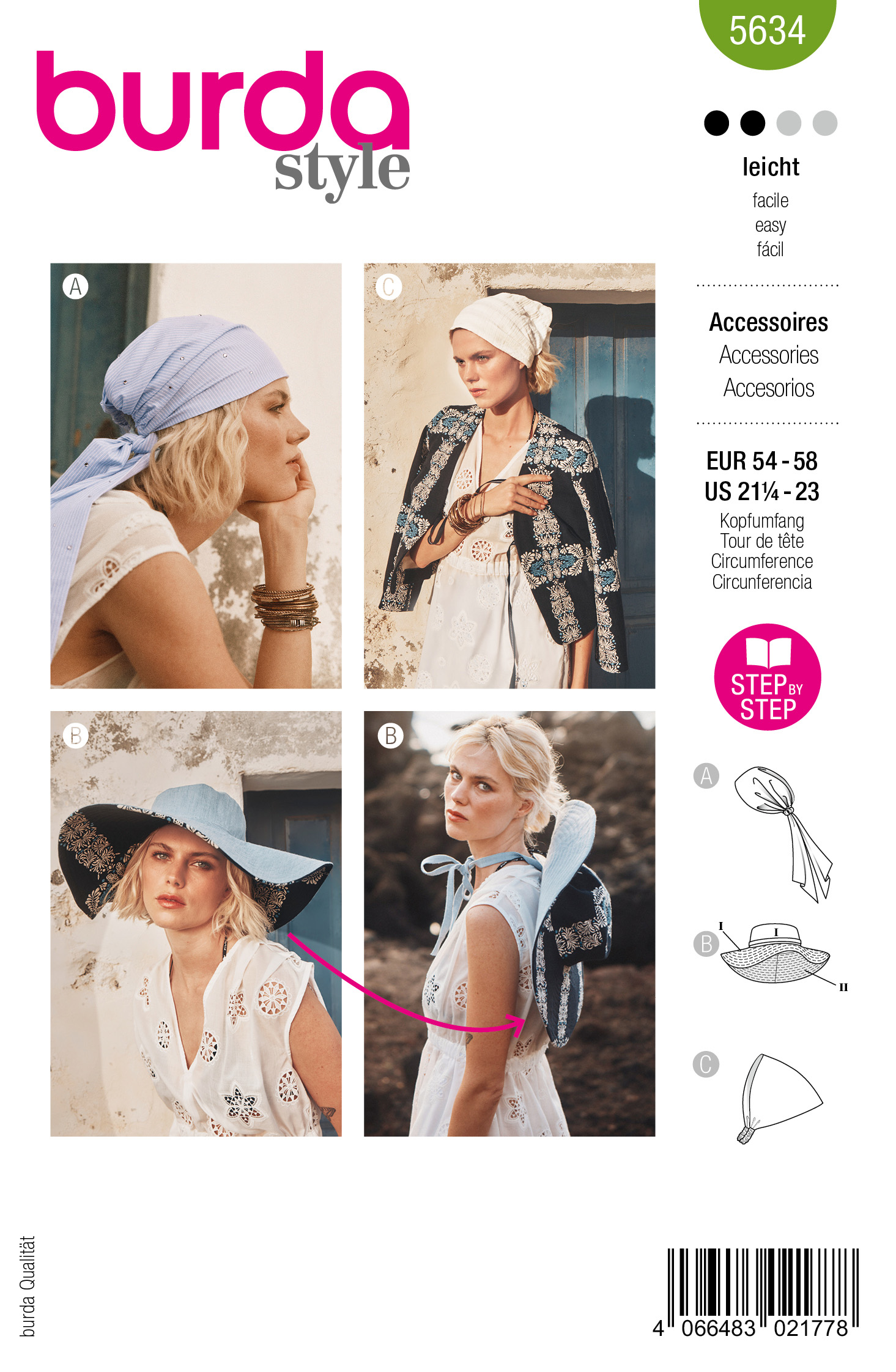 Burda Schnittmuster - Kopfbedeckung