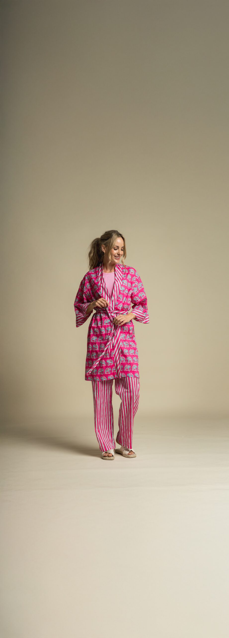 ENJOY Imprimé coton rayures fuchsia – Image 5